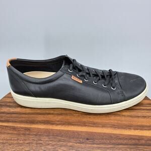 Ecco Soft 7 Shoes Mens 13 Black Leather Casual Low Top Comfort Lace Up Sneakers